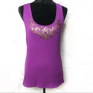 CASLON Purple Metal Embellished Ribbed Tank Top Size Large